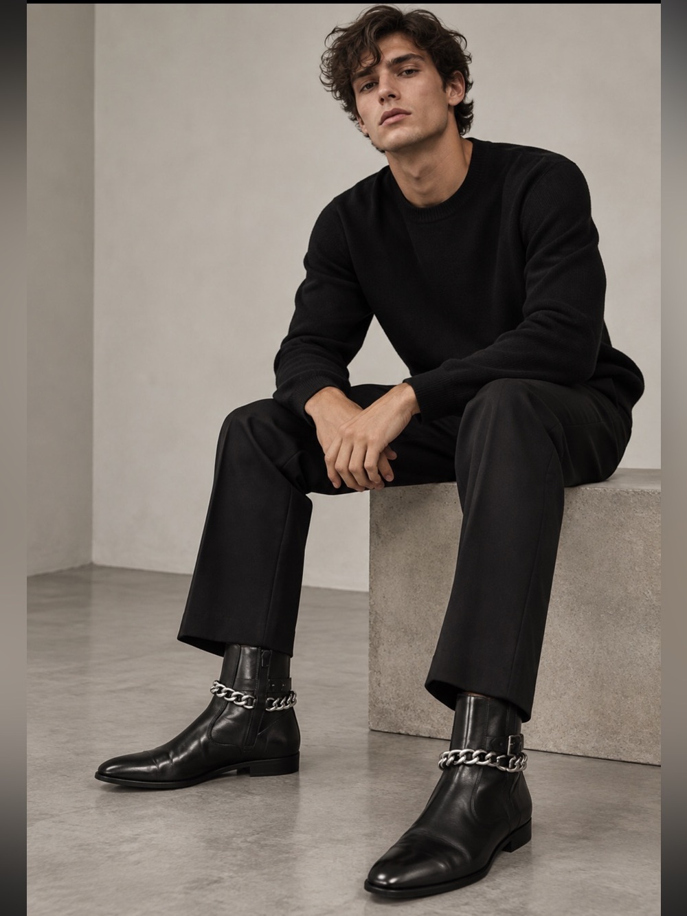Alexander Wang Iggy Black Leather Rhodium Chain Boots EU 40 Men’s US 8 Approx